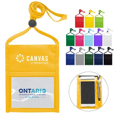 Premium Double Window Pouch w/ Back Zipper and Pen Holder Neck Wallet