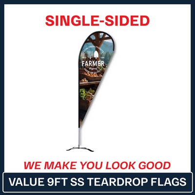 Value 9' Teardrop Flag - Single Sided w/Black X Base