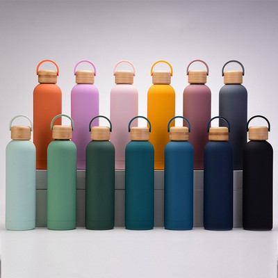 Wood Lid Stainless Steel Insulated Sport Water Bottle