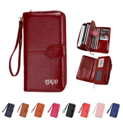 Retro PU Leather Wallet With Lanyard Strap