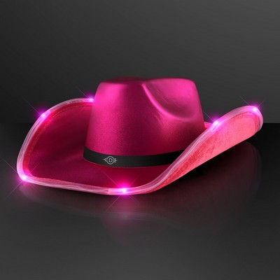 Magenta Pink Light Up Shiny Cowgirl Hat with Black Band - PRINTED