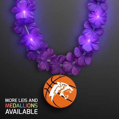 LED Purple Lei Necklace with Basketball Medallion - PRINTED