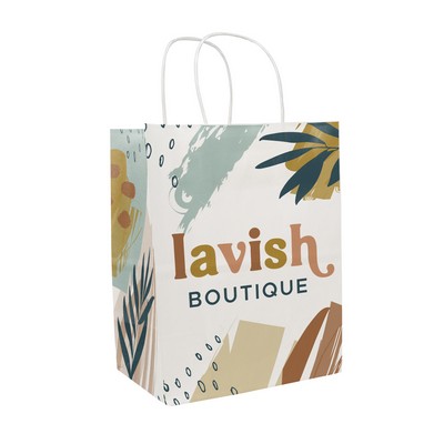 Full Color White Handle Shopper Paper Bags (8.5" x 10.25" x 5")