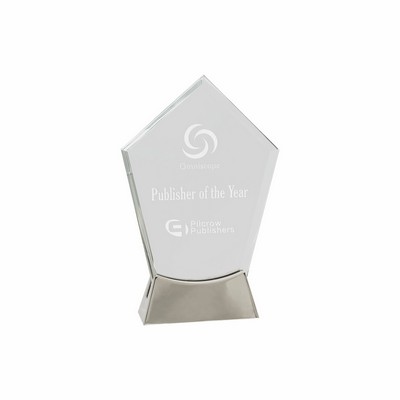 7 1/2" Clear Peak Platinum Glass Award w/ Metal Base