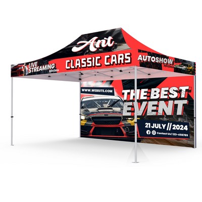 10' x15' Premium Hex Aluminum Frame w/ Dye Sublimation Canopy + Full Wall