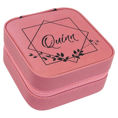 Faux Leather Travel Jewelry Box, Pink, 4x4"