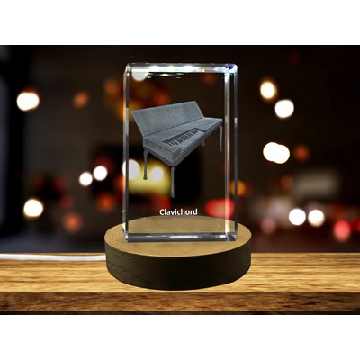 Clavichord 3D Engraved Crystal Trophy Award w/Light Base