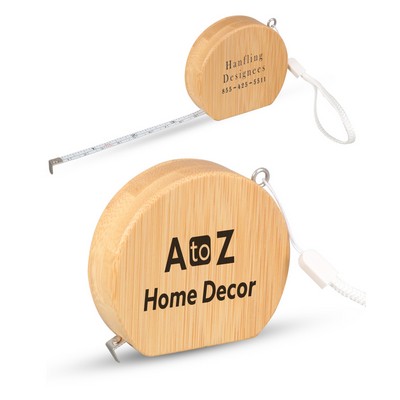 Union Printed - Bamboo Wood (3ft) Round Shaped Tape Measure and Wrist Band with 1-Color Logo