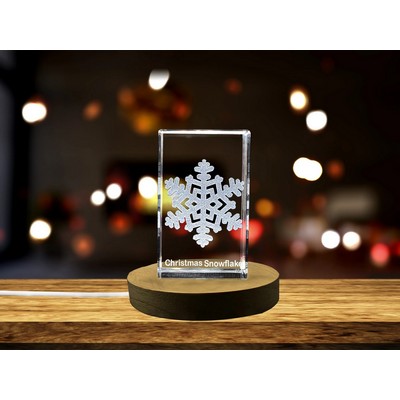 Elegant 3D Engraved Crystal Christmas Snowflake Trophy Award w/LED Base