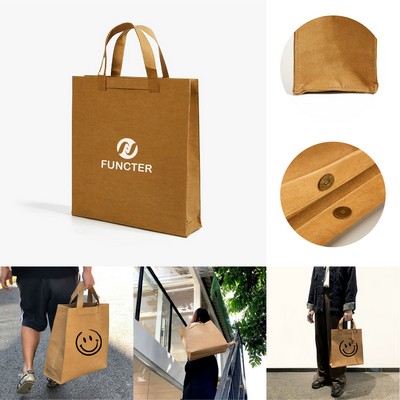 Reusable Kraft Paper Tote Bag Durable Paper Material Hand Bag