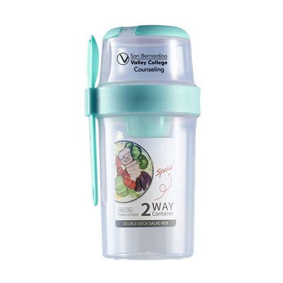 2 Tier Keep Fit Salad Meal Shaker Cup With Fork And Dressing Holder