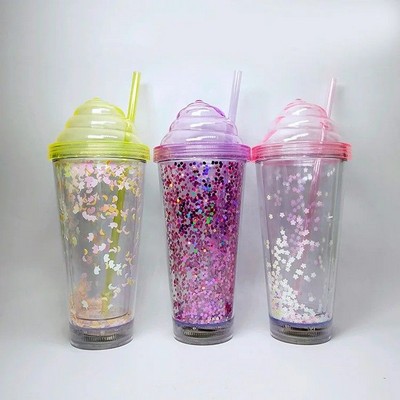 Double Wall Insulation Straw Led Light tumbler with Ice Crea External Product