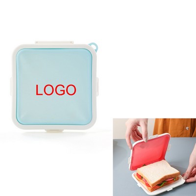 6" Portable Square Silicone Sandwich Storage Lunch Box w/Hanging Hole