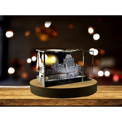 Château Frontenac 3D Engraved Crystal Award w/LED Base Light
