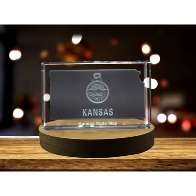 Kansas 3D Engraved Crystal Trophy Award w/LED Base Light - Recognition Keepsake