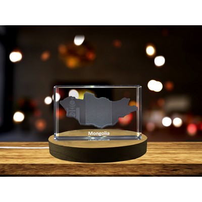 Mongolia 3D Engraved Crystal Trophy Award w/LED Base Light