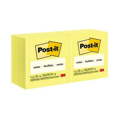 Sticky Notes - Canary Yellow, 100 Sheets, 12 Pack (Case of 18)