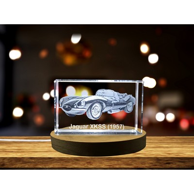 Jaguar XKSS 1957 3D Engraved Crystal Trophy w/LED Base Light