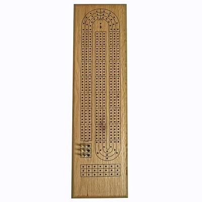 Classic Cribbage Set - Solid Wood Continuous 3 Track Board with Metal Pegs