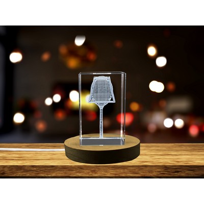 Vintage Tennis Racket 3D Engraved Crystal Trophy Award w/LED Base