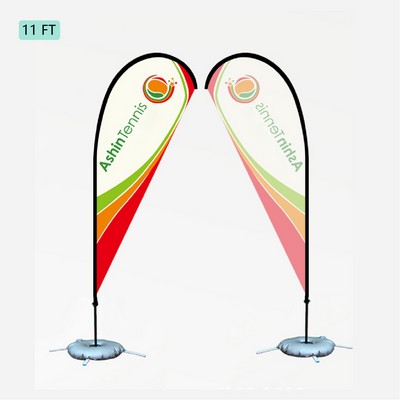 11' Feather Flag Kit Half Tear Drop Flag Pole Kit Set Banner Flag Cross Base W/Water Bag