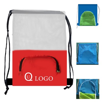 14.57X17.72" Terylene/Mesh Drawstring Backpack