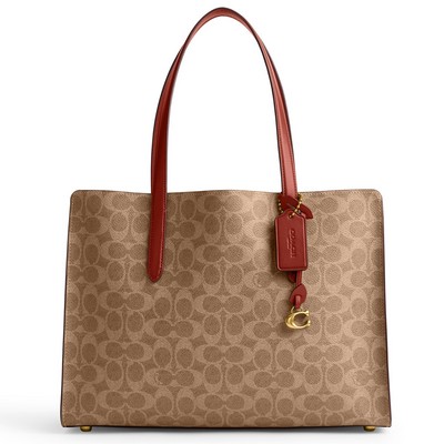 COACH Coated Canvas Signature Large Carter Carryall - Tan Rust/Brass