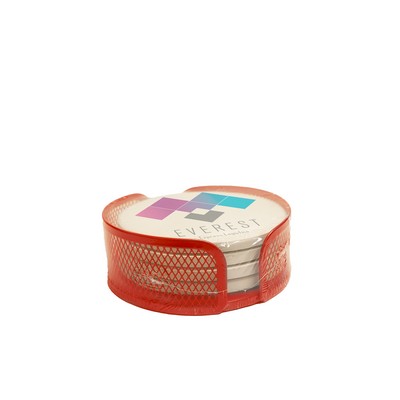 Red Mesh Holder Gift Set w/ 4 Round Coasters