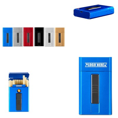 Slim Metal Cigarette Case w/Lighter Front