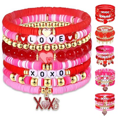 Acrylic Plastic Pink heart pendant beaded bracelet