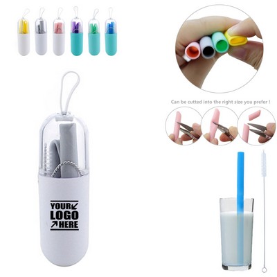 Foldable Silicone Straw w/Capsule Case