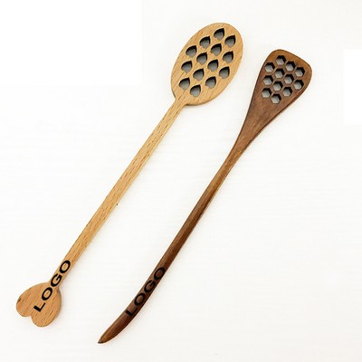 7" Handmade Wooden Heart Shaped Honey Dipper Mixing Stick Coffee Stirring Spoon