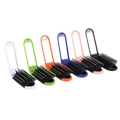 Folding Hairbrush With Mirror