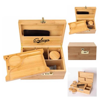 Large Bamboo Box with Combination Lock and Tray