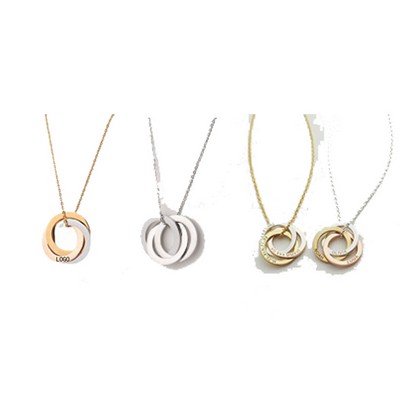 Stainless Steel Necklace with Three Rings and Three Colored Rings