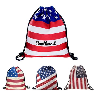 American Flag Shape Drawstring Backpack