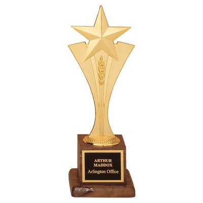 Modern Goldtone Star Casting on a Walnut Finish Base