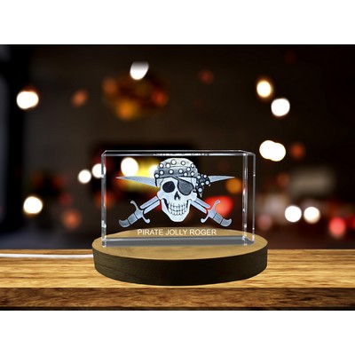 Pirate Jolly Roger 3D Engraved Crystal Trophy Award w/LED Base