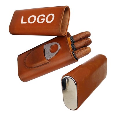 Premium Leather Cigar Box with Cutter