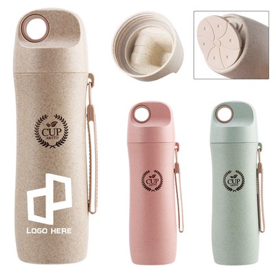 14Oz Wheat Straw Portable Leakproof Water Cup