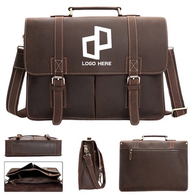 Leather Messenger Bag W/ Two Outer Pockets