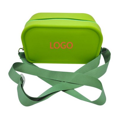 Silicone Crossbody Cosmetic Bag With Adjustable Nylon Shoulder Strap