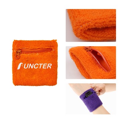Cotton Wristband W/ Zipper Pocket
