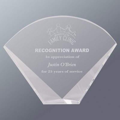 Self-Standing Faceted Crystal Fan Award, Large (9"x7"H)