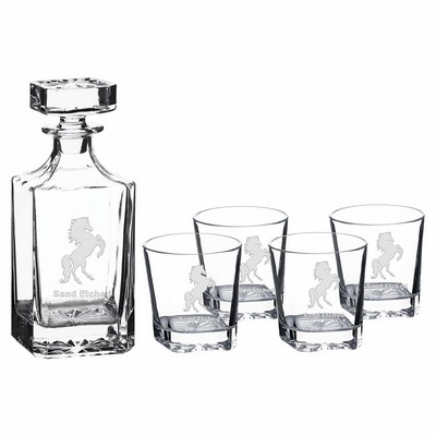 Polar Camel 750ml Square Glass Decanter Set with Four 11 oz. Glasses in a Black Gift Box