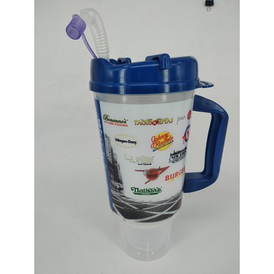 32oz Reusable Double Wall Auto Cups With Lid, Straw And Handle