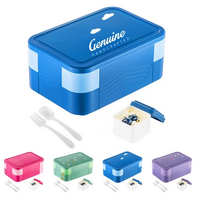 Double Stackable Sauce Bento Box with Cutlery