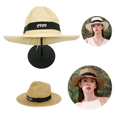 Wide Brim Straw Panama Hat Fedora Beach Sun Hat