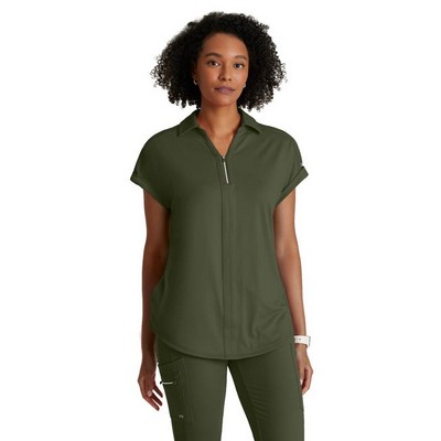 Women's 2 Pocket Zip Neck Dolman Top