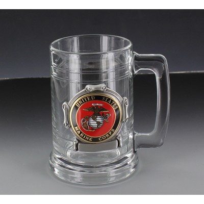 15 Oz. Glass Antique Pewter Finish Tankard Mug w/U.S. Marine Corps Medallion